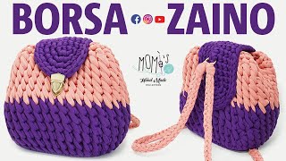 TUTORIAL BORSAZAINO UNCINETTO IN FETTUCCIA  CROCHET BAGBACKPACK WITH TSHIRT YARN🌻 Momìs 🌻 [upl. by Launce]