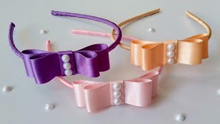 Easy way to make a double bow ribbon hairband  Double bow ribbon hairband  Satin ribbon hairband [upl. by Otrebire]