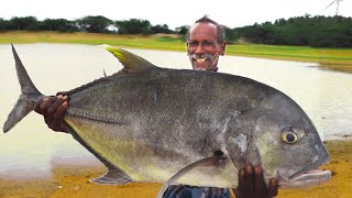 GIANT TREVALLY FISH FRY  Cutting and Cooking Tasty Boneless Fish  Paarai Meen poriyal KARUPPASAMI [upl. by York]