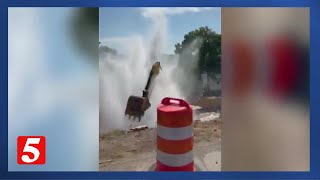 Crews working to fix 24inch water main that was damaged along Nolensville Road [upl. by Trofmoc]