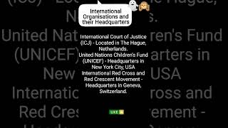 International RelationsIRInternational organisations and their headquartersupsc ssc tspsc [upl. by Tomkin]