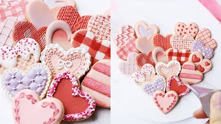 ハートクッキーを可愛くする20アイデア💟【アイシングクッキー】バレンタイン satisfying cookie decorating｜royal icing Heart cookies [upl. by Notnyw811]