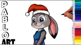 How to Draw 🎅 Judy Hopps from Zootopia for Christmas  Learn to Draw step by step [upl. by Nomis]