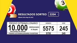 Extra de Colombia  Resultados del Sorteo 2204 [upl. by Mohl]