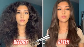 CURLY TO STRAIGHT HAIR HOW TO SLEEK LOOK ON THICK HAIR [upl. by Picardi88]