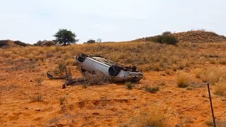 Car on its roof next to the N8 road near Griekwastad after an accident in South Africa [upl. by Whale70]