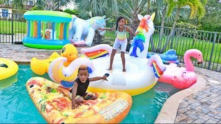 Swimming Pool Floaties Race Challenge YAYA vs DJ [upl. by Balough]