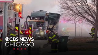 2 police officers 1 firefighter hurt in garbage truck explosion in Arlington Heights [upl. by Rolyt794]