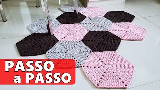 Tapete de crochê com hexágonos e COSTURA INVISÍVEL em crochê passo a passo [upl. by Pisano]