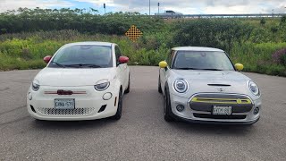 2024 Fiat 500e vs Mini Cooper SE Canadas lowest priced ev [upl. by Chaddy]