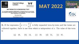 Oxford MAT 2022 Solutions Question E Expression expanded maths education mathematics university [upl. by Honebein539]