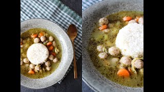 Grøn Pestosuppe Med Kødboller Og Ris  Nem Aftensmad  One Kitchen DK [upl. by Herbert]