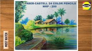 Color pencil drawing nature scenery  color pencil drawing techniques faber castell for beginners [upl. by Ahsyle]