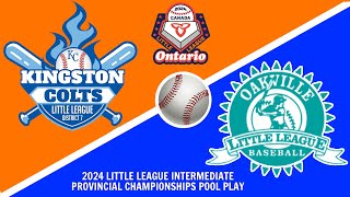 Kingston Colts vs Oakville Whitecaps  2024 Little League Intermediate Provincial Championships [upl. by Kleiman]