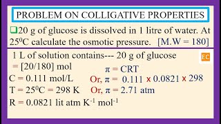 SEV NO – 90 20 g of glucose is dissolved in 1 L of water at 250C calculate the osmotic pressure [upl. by Urissa]