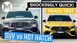 AMG A45 S vs GLA 45 drag strip and track test  MOTOR [upl. by Nirej]