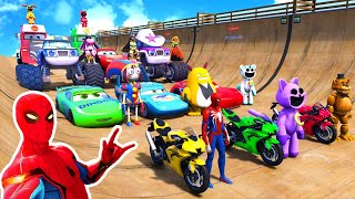 GTAV SPIDERMAN 2 FIVE NIGHTS AT FREDDYS THE AMAZING DIGITAL CIRCUS Join in Epic New Stunt Racing [upl. by Enomed]