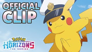 Captain Pikachu vs Sprigatito amp Fuecoco  Pokémon Horizons The Series  Official Clip [upl. by Eilegna]