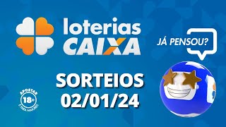 Loterias CAIXA Quina Lotofácil e mais 02012024 [upl. by Ahseenyt]