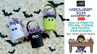 Halloween Mini Baskets Bat Mummy Frankenstein  Playful Ghosts Stampin’ Up  Inky Hands Warm Hearts [upl. by Parent352]