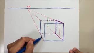 あしげの手描きスケッチパース004（1消点での立方体の作図方法）subtitle  Draw a cube with the 1 vanishing point method [upl. by Eran726]