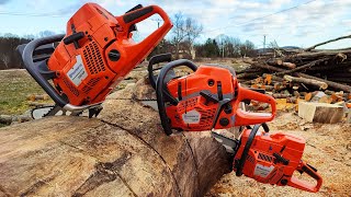 Husqvarna big chainsaws battle  592xp 395xp amp 390xp [upl. by Nylirrej]