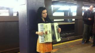 Beautiful accordion girl Melissa Elledge plays Amélie by request [upl. by Eceirtal571]