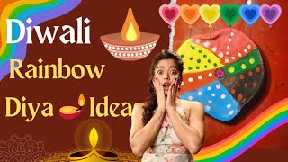 Diwali Rainbow 🌈 Diya Decoration Idea 😱 diwalidecoration diyadecoration diya diy painting art [upl. by Nolly904]