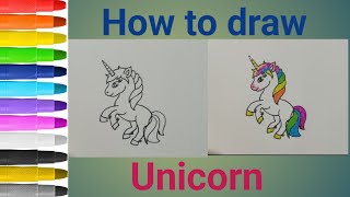 Lets learn How To Draw Standing Unicorn  Cute Unicorn [upl. by Ahsinom]