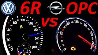 Opel Astra OPC vs VW Golf 6 R  0200 Acceleration Sound Onboard Autobahn compare [upl. by Dranoc]