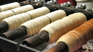 Street Food of Prague Czech Republic The Trdelník Sweet Pastry from Slovakia [upl. by Enialb]