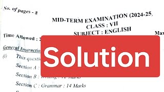 class 7 English Mid term examination 2425 25924 कक्षा 7 अंग्रेजी Question paper with solution [upl. by Ynaiffit938]