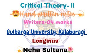 LonginusWriter04 Marks Critical TheoryII III sem Gulbarga University NehaSultana05 [upl. by Roinuj147]