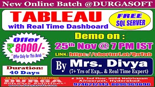 TABLEAU with Real Time Dashboard Online Training  DURGASOFT [upl. by Brower]