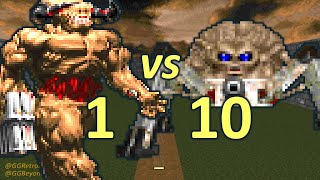 Cyberdemon vs 10 Arachnotrons  Monster Infighting  Doom II Retro Battles [upl. by Nosyarg]