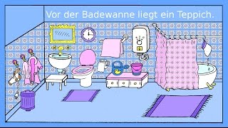 Deutsch lernen Das Badezimmer  Dativ  Präpositionen  German lesson for beginners [upl. by Aneehsak]