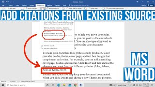 How to Add Citation from Existing Source in MS Word  Insert Citation From previously added Sources [upl. by Amimej]