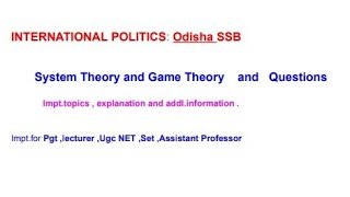 System Theory and Game Theory SSB lecturer and PGTPolitical Science guest faculty [upl. by Waxman964]