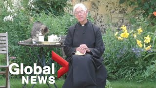 Cat steals some milk during Dean of Canterbury Cathedrals morning sermon [upl. by Enaej]