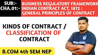 15 KINDS  CLASSIFICATION OF CONTRACT FOR BCOM 4th SEM NEP SYLLABUS  BUSINESS REGULATORY FRAMEWOR [upl. by Gilly278]