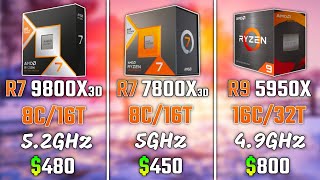 RYZEN 7 9800X3D vs RYZEN 7 7800X3D vs RYZEN 9 5950X  Test in 6 Games [upl. by Leirda]