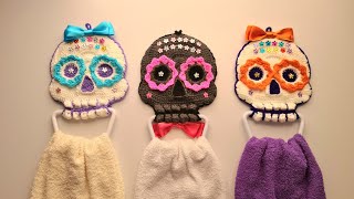 Calavera de azúcar en CROCHET  Toallero  Agarradera  PARTE 12 [upl. by Phia494]