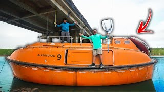 Camping In My 64 Person Enclosed LIFEBOAT Under A Bridge [upl. by Orimar]