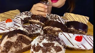 Eating Chocolate Cake Donuts pastries  Big Bites  ASMR Eating  Mukbang  Chocolate Party [upl. by Egide]