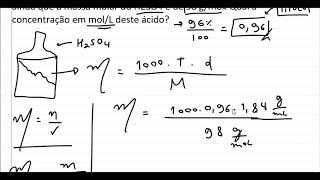 Calculando a Concentração Molar pela densidade título e massa molar [upl. by Declan]