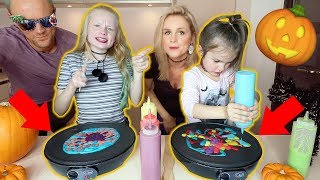 HALLOWEEN PANCAKE ART CHALLENGE sister vs sister  Family Fizz [upl. by Ulick]