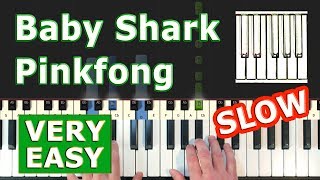 Baby Shark  SLOW Piano Tutorial EASY  Pinkfong  Synthesia [upl. by Ysor]