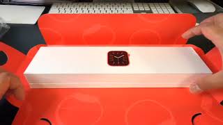 Apple Watch  Series 6  RED Aluminum 44mm Case with Red Sport Band UNBOXING [upl. by Zamir678]