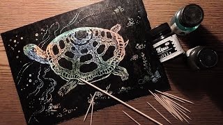 Turtle Scratch Art  Technique Grattage  IOTN [upl. by Oriaj]