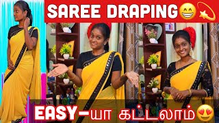 Pavi’s Saree Draping😍💫 2mints Easy draping 😳 Saree Draping  how to do  Shanpavi  Saree [upl. by Chaworth589]